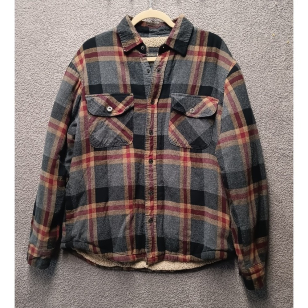 Grizzly Mountain Men's L Sherpa Flannel Shacket – Cozy Heavy Plaid Winter Layer